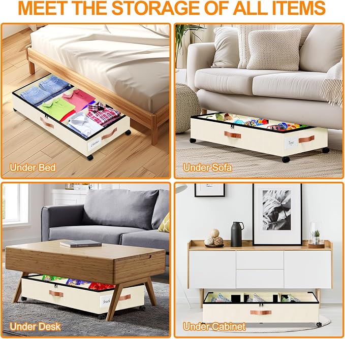 Under Bed Storage with Wheels, 2 Pack Under Bed Storage Containers with - Image 7