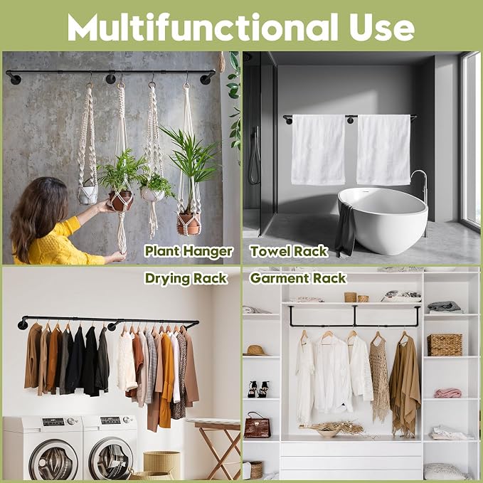 Industrial Pipe Clothing Rack, 66.1" Wall Mounted Clothes Rack Set of 2 - Image 7