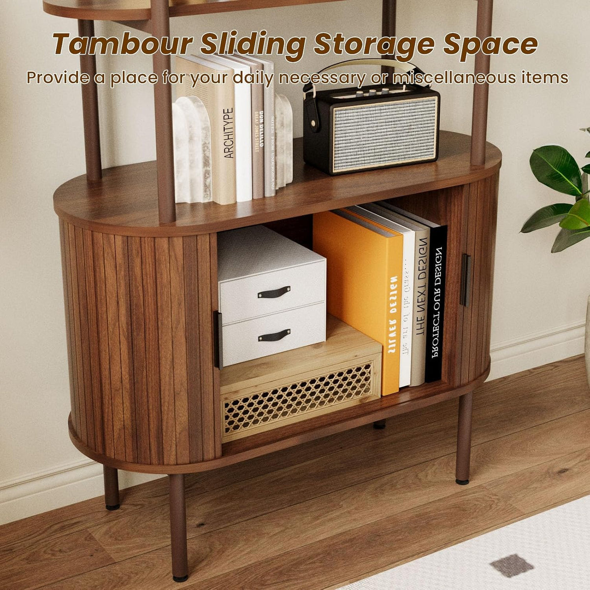 BREEZEHEAT Fluted Arched Bookshelf, Mid Century Modern Bookshelf with