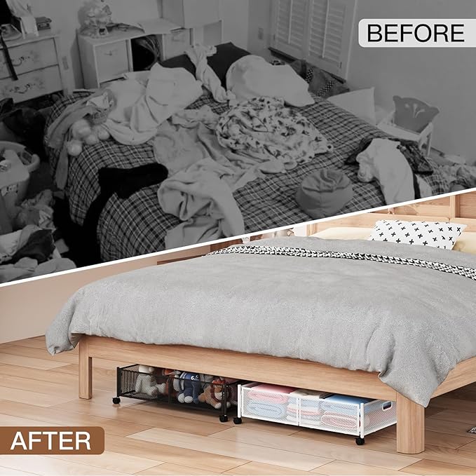 Under Bed Storage with Wheels, Foldable Metal Mesh Underbed Storage Container - Image 6