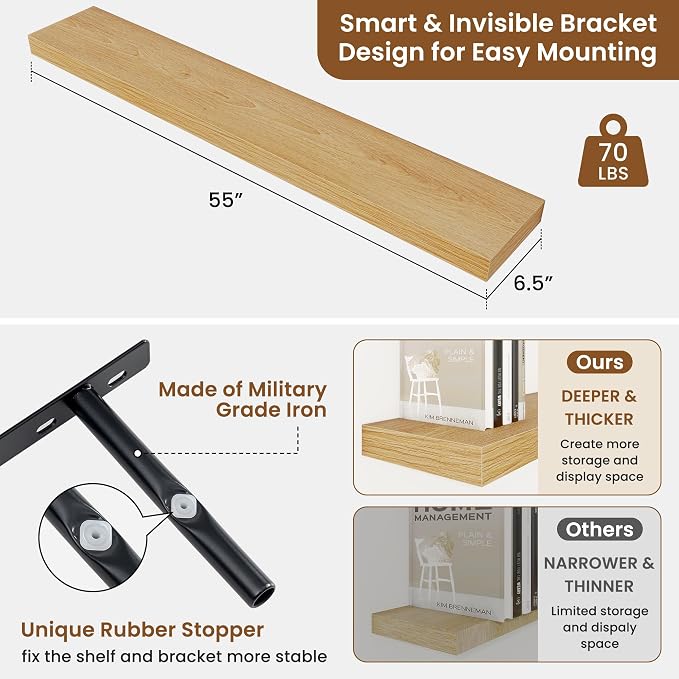 fuqing Floating Shelves for Wall, Wall Mounted Wood Floating Shelf - Image 3