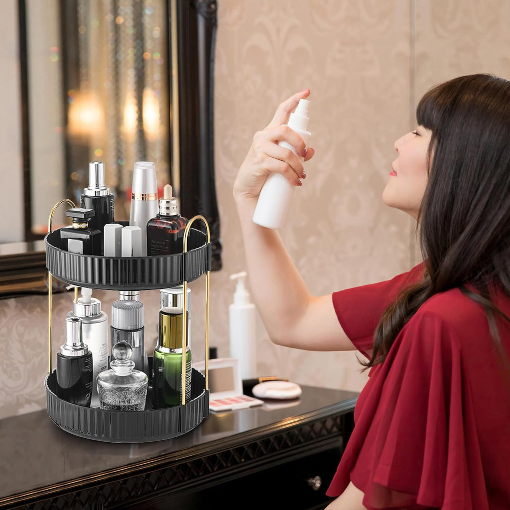 Aveniee Rotating Makeup Organizer, 2-Tier Black Vanity Storage