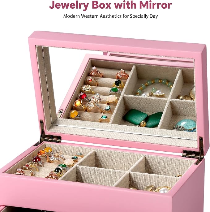 Meangood Jewelry Box Organizer for Women, 2 Layer Large Jewelry Storage Case - Image 4