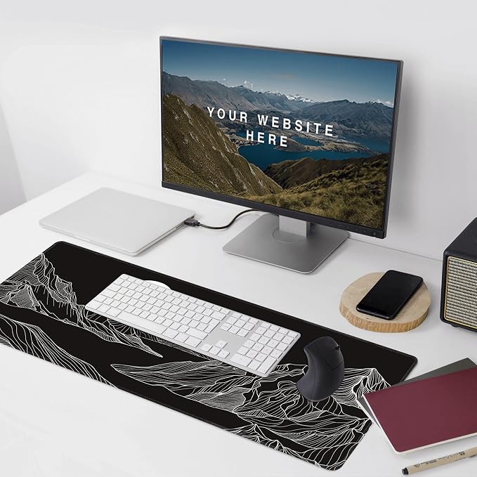 Black and White Mountain Large Mouse Pad, Gaming Keyboard Desk Pad, Extended - Image 6