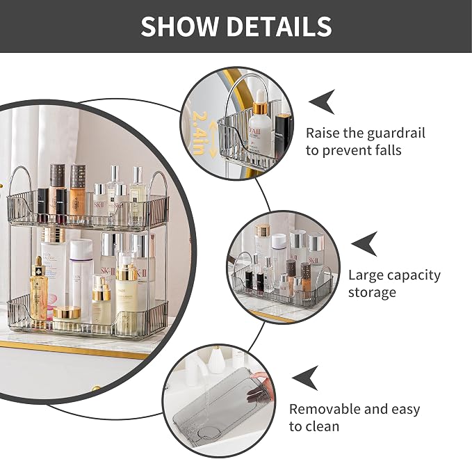 2 Tier Bathroom Organizer Countertop Makeup Perfume Tray Skincare Organizer - Image 6