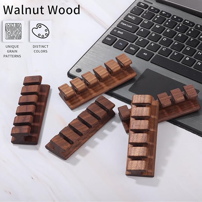 Walnut Wood Cord Holder – 5 Slots Cable Organizer - Image 4