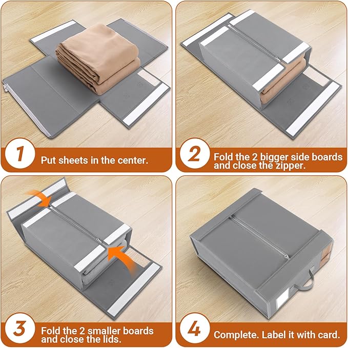 4 Pack Bed Sheet Closet Organizers and Storage, Sturdy Foldable Storage - Image 4