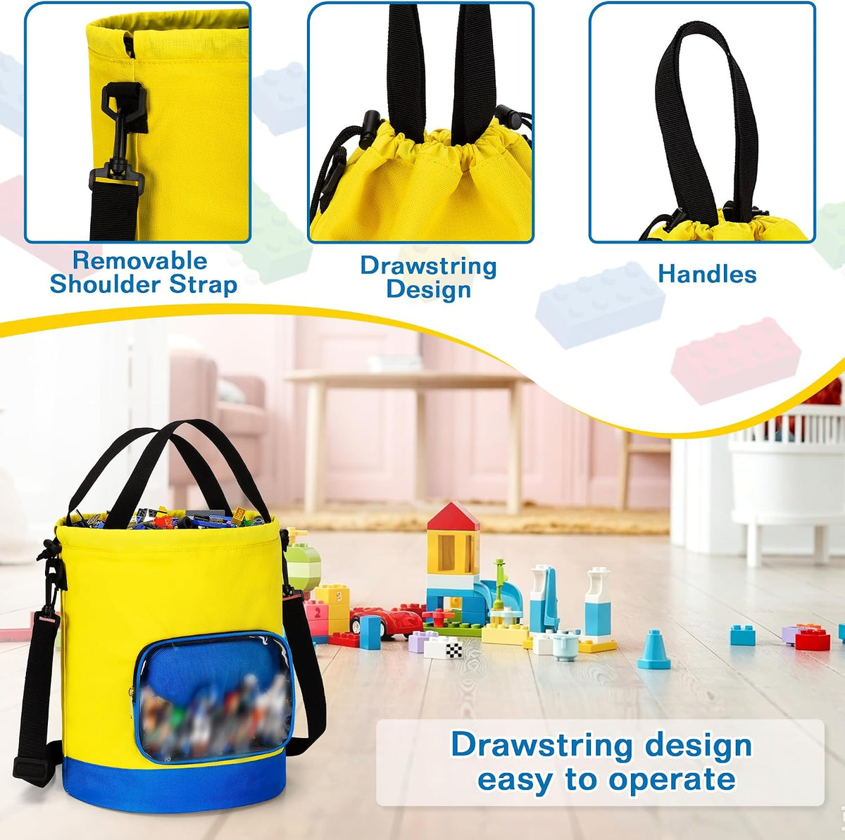 Rexmica Drawstring Toy Storage Organizer Bag for Building Bricks