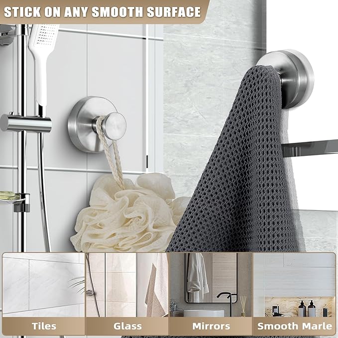 Suction Cup Hooks for Shower No-Drill Bathroom Hooks for Towels, Loofah - Image 2