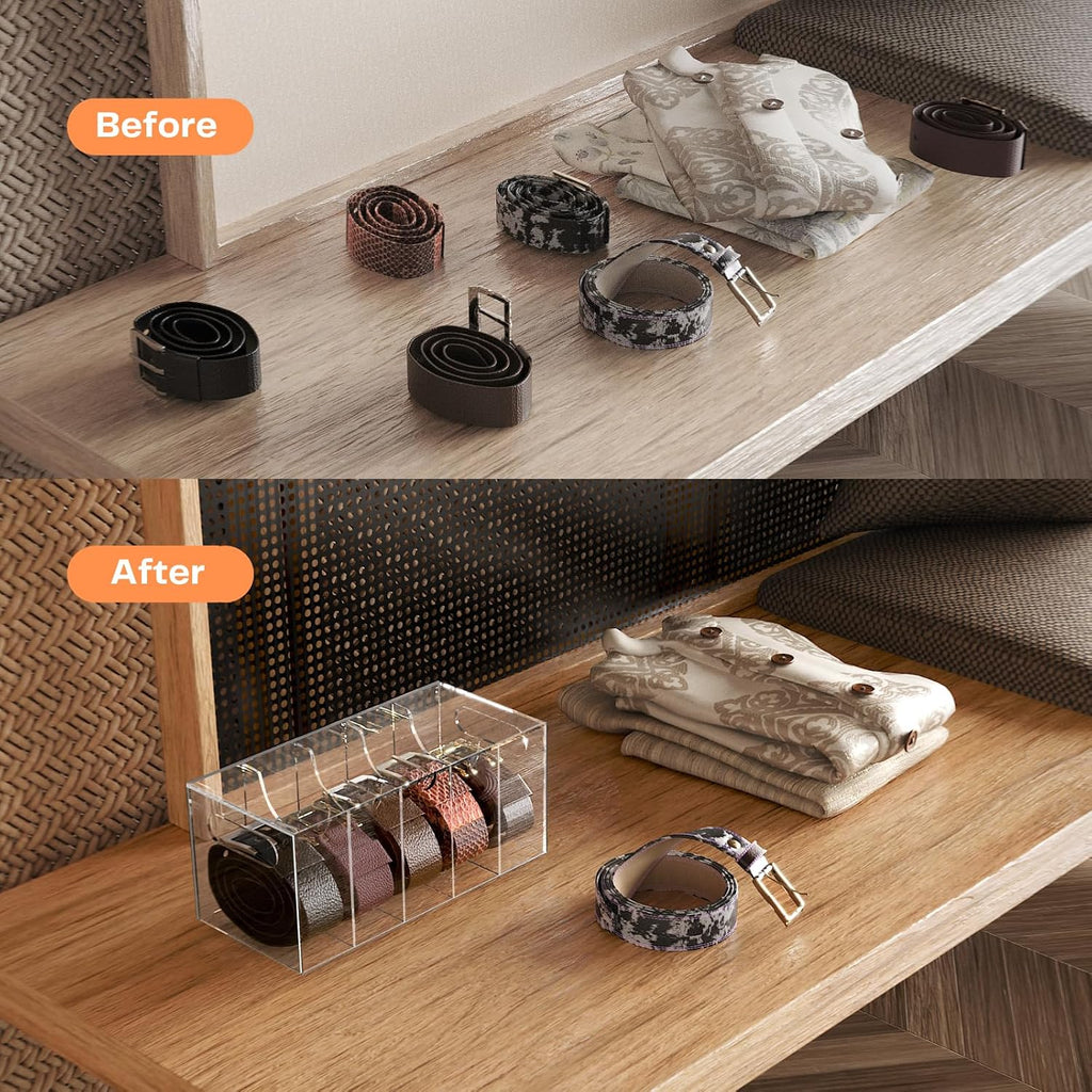 YUNEASELF Acrylic Belt Organizer Holder for Closet with Dust Cover Lid