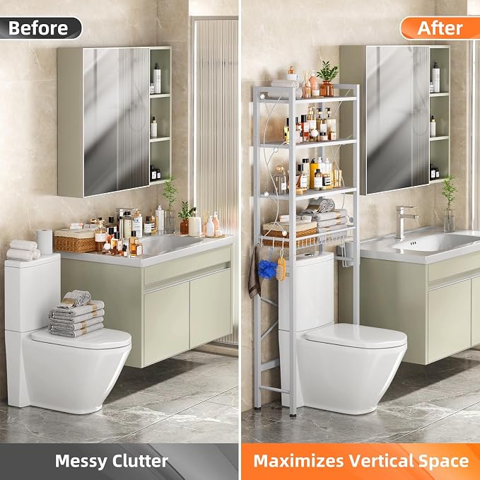 Over-The-Toilet Storage Rack, 4-Tier Bathroom Organizer Shelf Over Toilet - Image 5