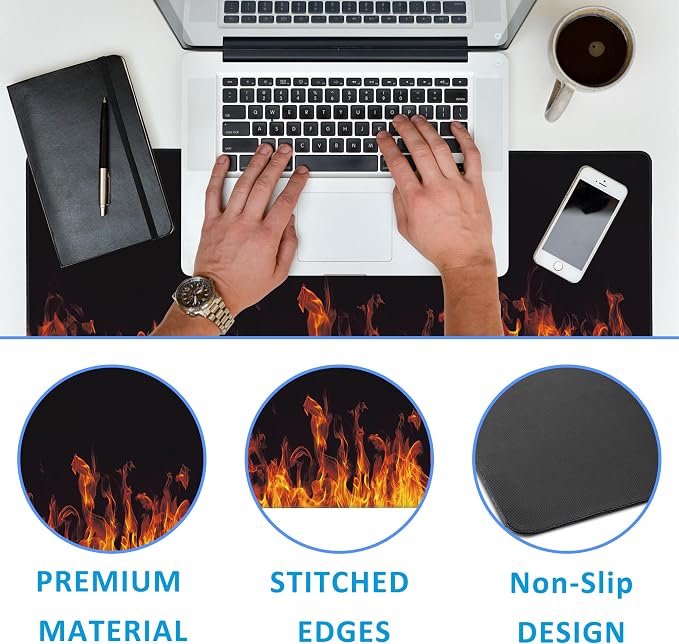 Fire Flames Large Gaming Mouse Pad, Waterproof Desk Mat - Image 3