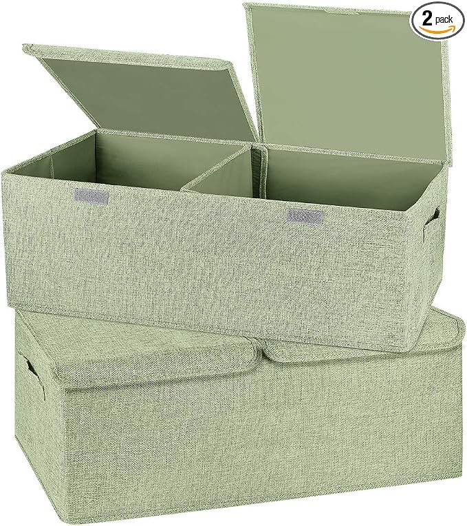 2 Pack Storage Boxes with Lids and Handles, Collapsible Linen Storage Bins by Unknown
