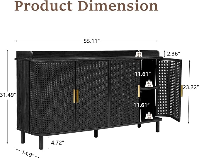 ORRD 4 Doors Storage Cabinet, 2 Tier Wooden Storage Organizer Cabinet - Image 2