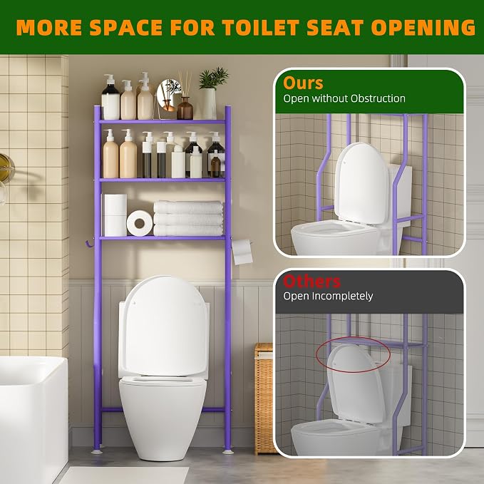 3-Tier Over The Toilet Storage, Space Saver Metal Bathroom Shelves, - Image 5