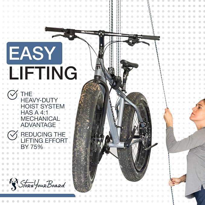 StoreYourBoard Bike Hoist, No-Slip Bicycle Ceiling Storage, Heavy-Duty Garage - Image 4