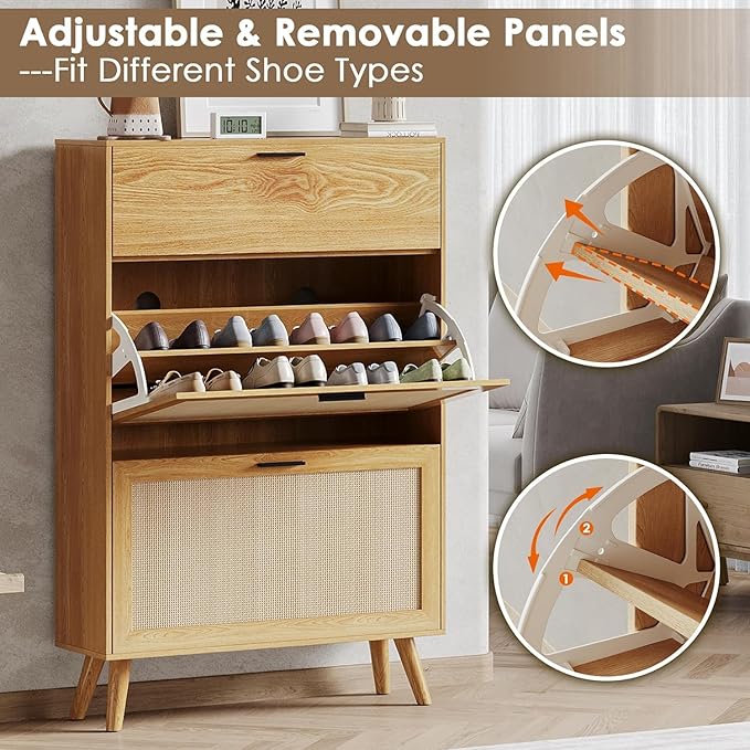 MU Natural Rattan Shoe Cabinet, Entryway Shoe Cabinet - Image 3