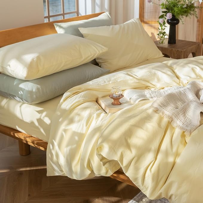 MooMee Bedding Pillowcases Pack of 2 100% Washed Cotton Linen Like Textured - Image 5