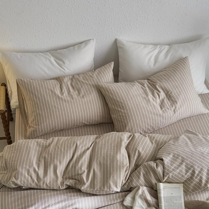 MooMee Bedding Pillowcases Striped Pack of 2 100% Washed Cotton Linen Like - Image 3