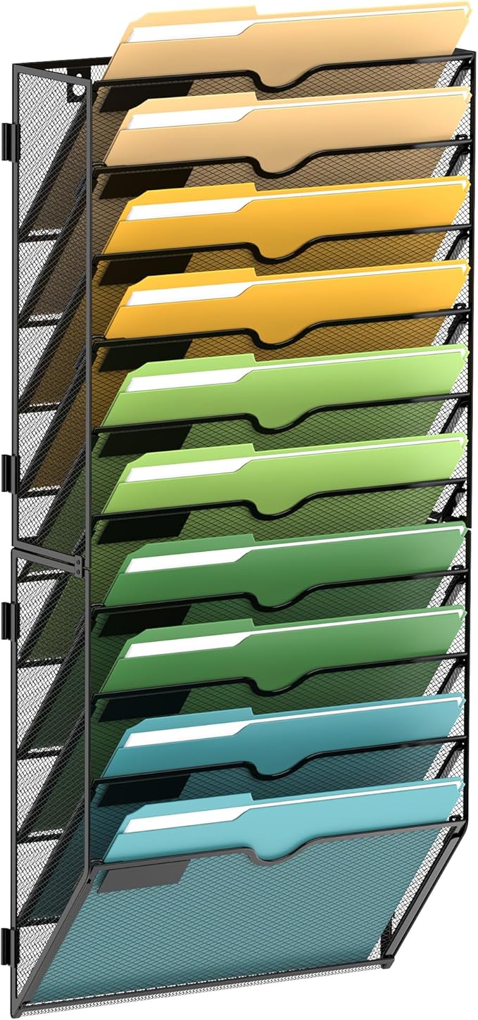 SUPEASY 10-Tier Wall File Organizer Mesh Office Mail Holder, Hanging Wall by SUPEASY