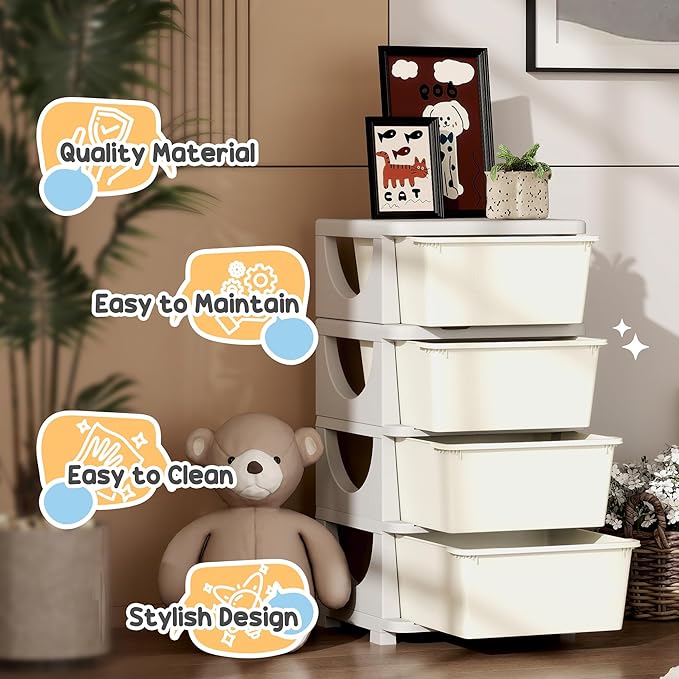 Qaba 4 Tier Kids Storage Unit, 4 Drawer Chest Toy Organizer Plastic Bins - Image 7