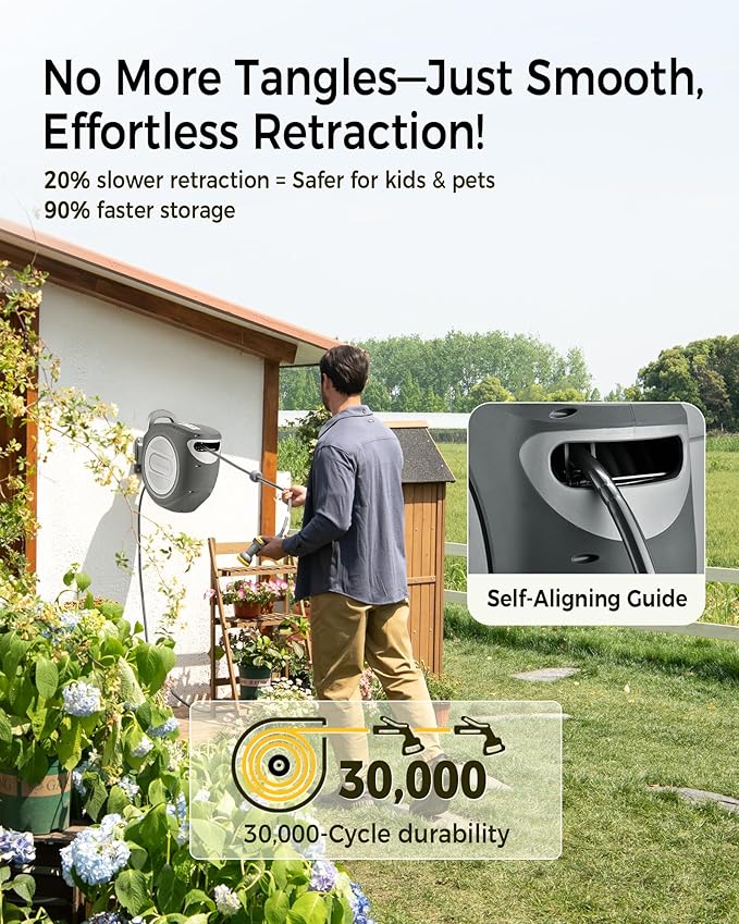 Retractable Garden Hose Reel 5/8 in x 50 ft Upgraded UV Resistant Heavy Duty - Image 5