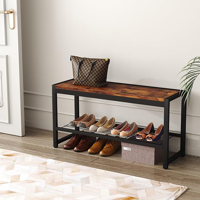 HOMEFORT Shoe Bench, Modern Industrial Shoe Storage Bench, Entryway Bench - Image 5