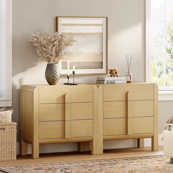 WAMPAT 6 Drawer Dresser for Bedroom, 2 in 1 63" Wide Mid Century Modern Wide by WAMPAT
