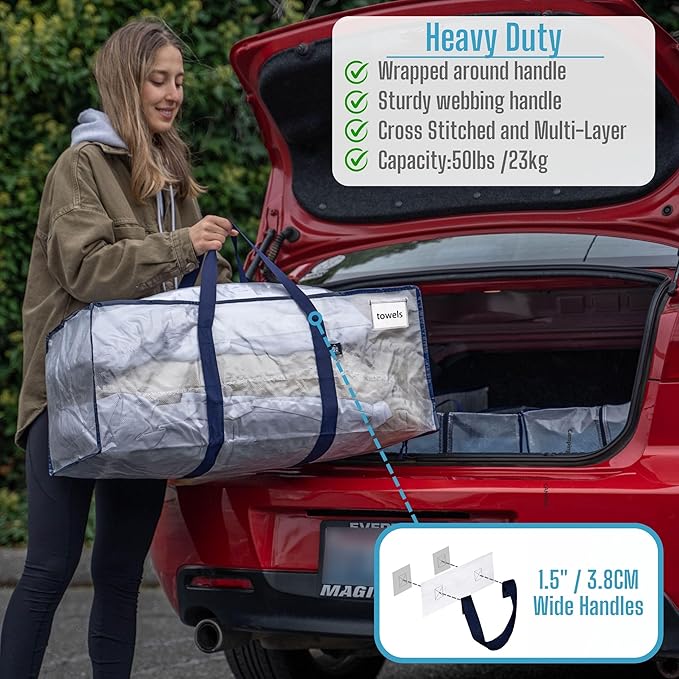 VENO 4 Pack Moving Bags Plastic Storage Totes Clothes Organization Large W - Image 3