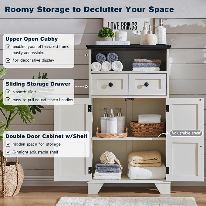 ACCOHOHO Bathroom Floor Cabinet, Farmhouse Storage Cabinet, Adjustable Shelf - Image 3