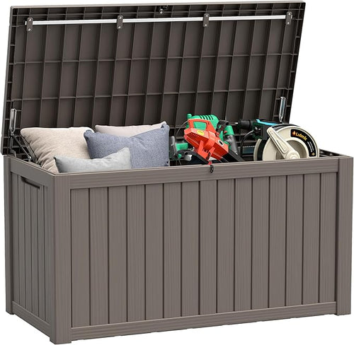 150 Gallon Resin Deck Box, Large Indoor and Outdoor Storage Box, Weatherproof by LHBGO