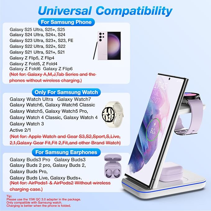Wireless Charging Station for Samsung/Android, Fast Wireless Watch Charger - Image 2