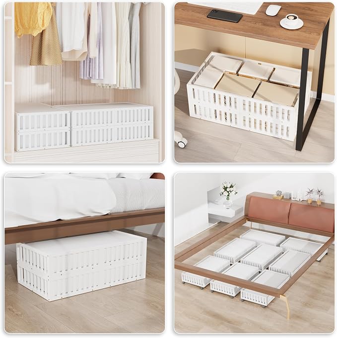 Bamboo Under Bed Storage with Wheels, Rolling Underbed Shoe Organizer Box - Image 5