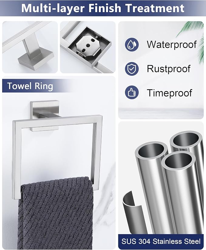 Brushed Nickel Bathroom Hardware Set 4 Pieces, Toilet Paper Holder Set SUS304 - Image 2