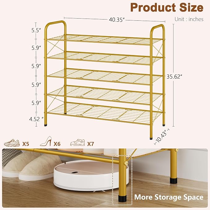 Hoctieon 5 Tier Shoe Rack for Closet, Durable Mesh Style Shoe Rack, Entryway - Image 3