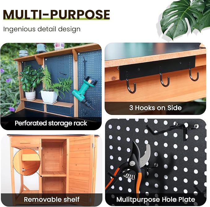 Outdoor Garden Potting Bench, Horticultural Wooden Workstation Table - Image 4