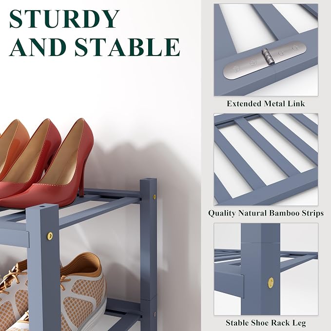 Smiry Bamboo Shoe Rack for Closet, 5 Tier Wooden Stackable Shoe Organizer - Image 3