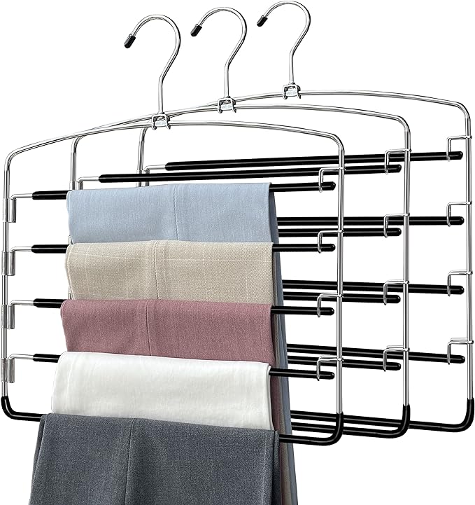Pants Hangers 3 Pieces, 5 Tier Closet Organizers and Storage Clothes Hanger by FEASTEERY