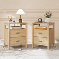 Night Stand Set of 2 with Charging Station, 2 Drawers End Table with Open Shelf by FavourLife