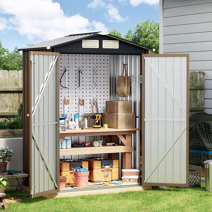 Breezz 5x3FT Outdoor Steel Storage Shed, Lockable Doors, Compact Metal Tool Shed by BreezZ