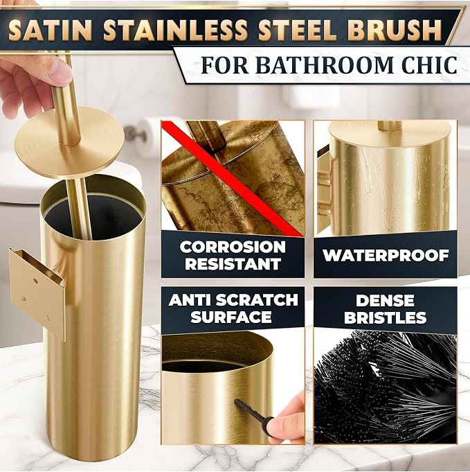 Gold Toilet Brush and Holder Set - Image 3