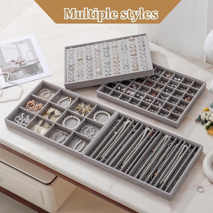 Large Jewelry Organizer for Drawer Insert Velvet Stackable Jewelry Trays for - Image 6