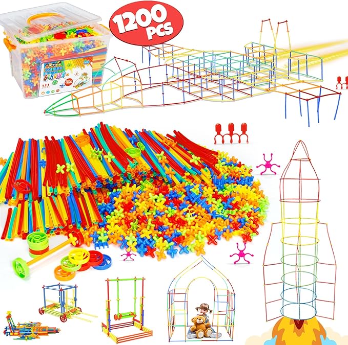 Ggiibro Straw Constructor Toys 1200Pcs STEM Building Toys Aged by StrawBuildingClub