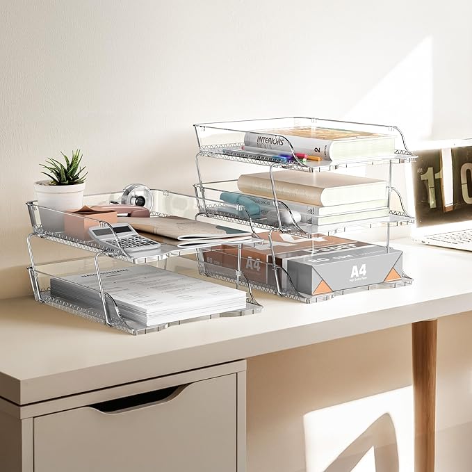 Simple Houseware 2-Tier Clear Stackable Letter Tray Organizer – Desktop File - Image 4