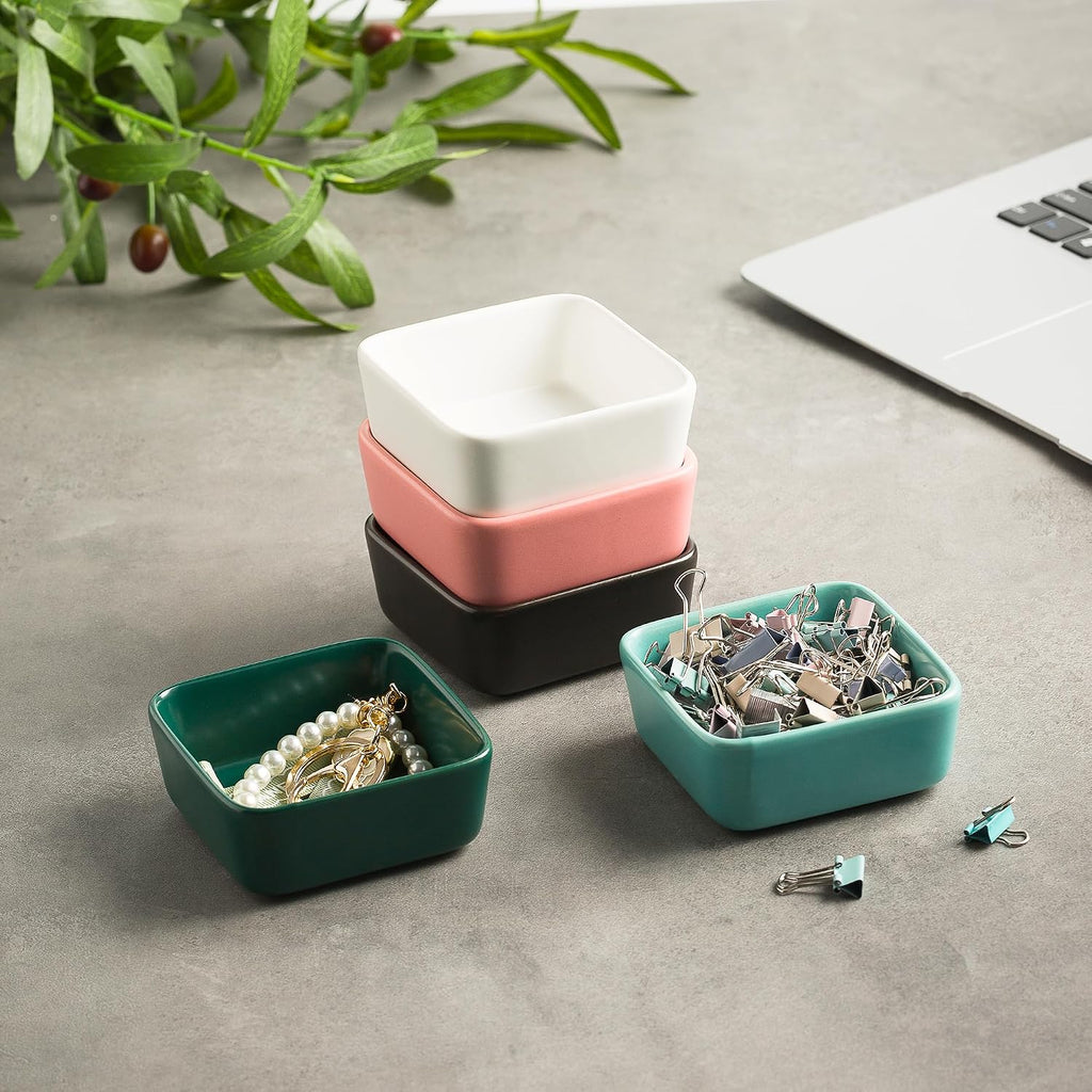 Mecaikru Ceramic Paper Clip Holder, 3.46 in Polished Desk Organizer