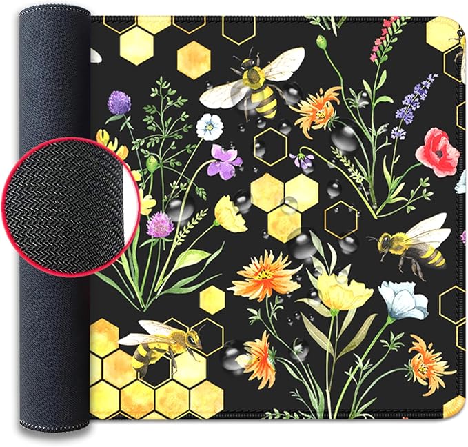 Bees and Honeycombs Mouse Pad, XL Large Wildflowers Mousepad Desk Pad - Image 7