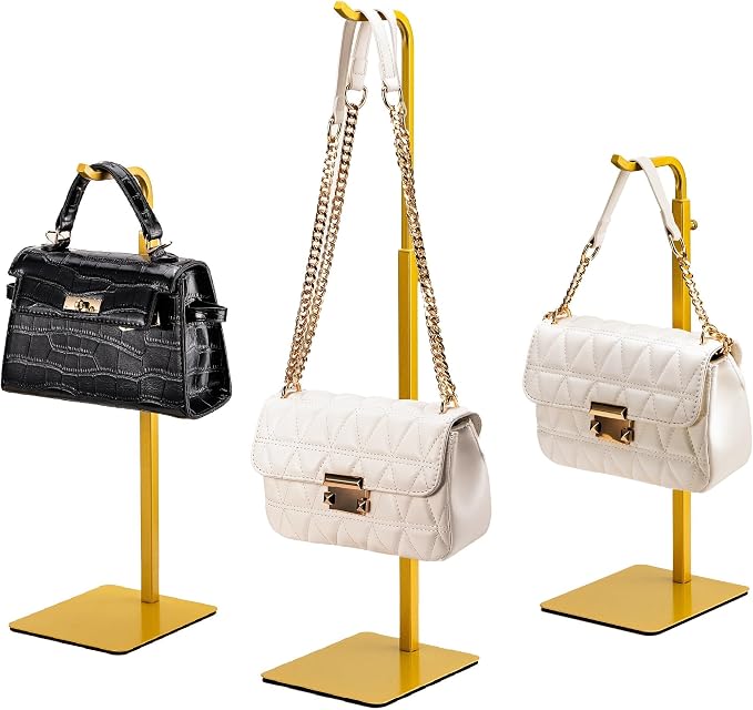 3 Pack Purse Holder Handbag Display Stand: Gold Hanger Rack by pickpiff