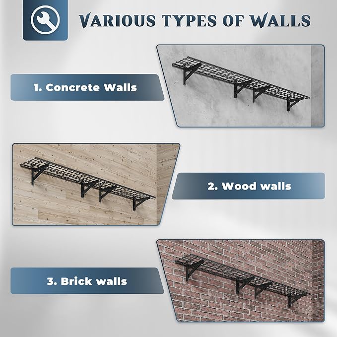 2 Pack Heavy Duty Garage Wall Shelving Set, Wall Mounted Garage Shelves 500lbs - Image 3