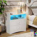 Nightstand with Charging Station and LED Light, Modern Nightstand with USB by MEMOBARCO