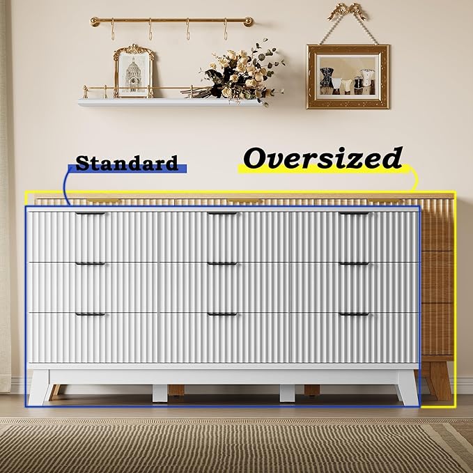 Fluted 9 Drawer Dresser, 57.1" Wide Modern Boho Chest of Drawers, Wooden - Image 3